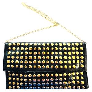 Black leather clutch/crossbody with studs